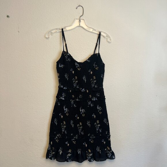 Abercrombie & Fitch Navy Blue Floral Smocked Mini Dress – Size S - Picture 1 of 8